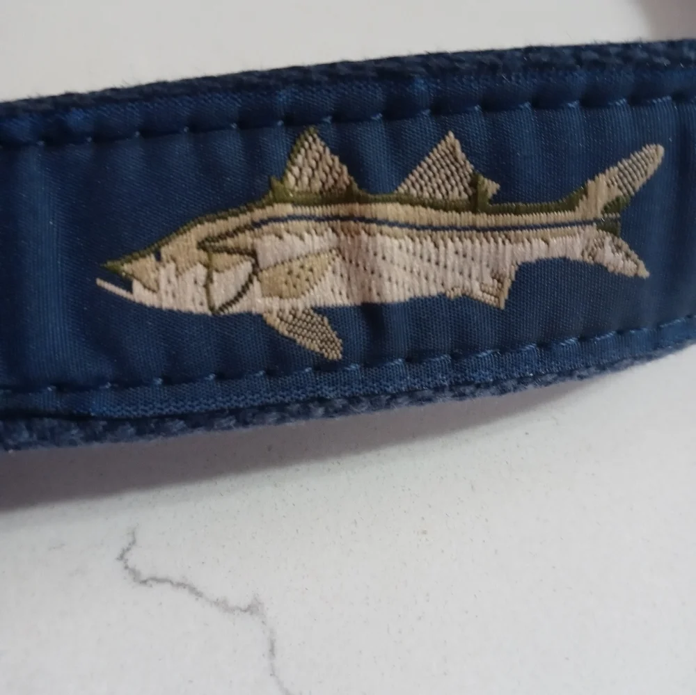 Leather Man Fish Leather and Navy blue Canvas belt Brass buckle 34